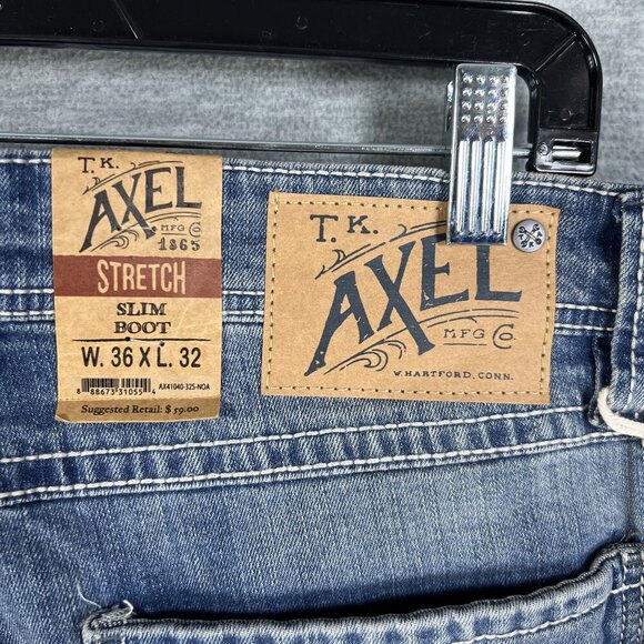 TK Axel NWT Men 36x32 Slim Boot Stretch Jeans Denim Back Flap Deco 5 Pockets - Picture 4 of 13
